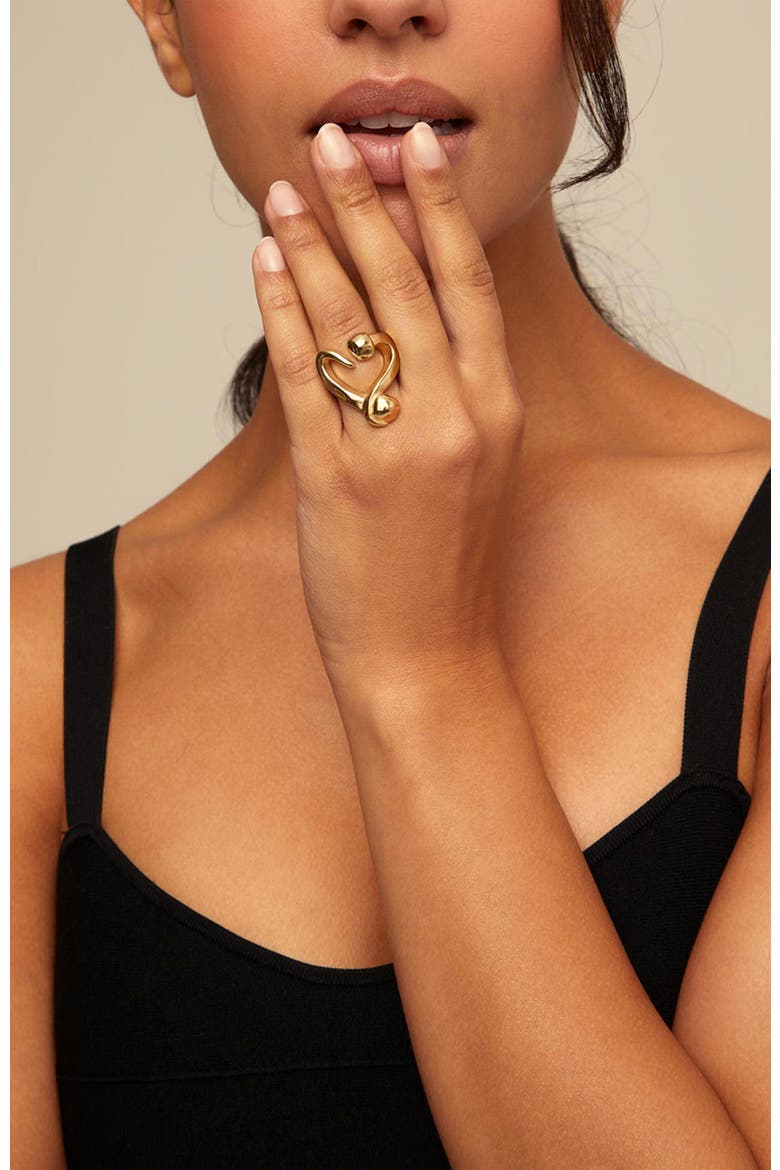 18K Gold-Plated Open Ring with a Nailed Heart Design, Alternate, color, Gold