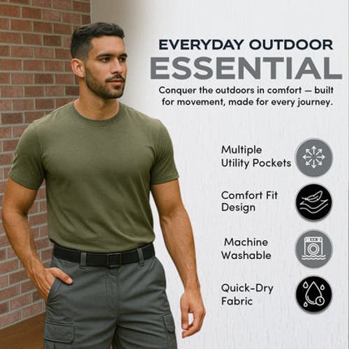 Benben Mens Cargo Shorts With Adjustable Belted Waist In Brown