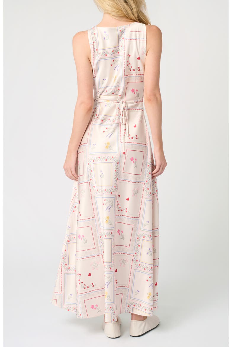 Boat Neck Satin Slip Dress, Alternate, color, IVORY MULTI