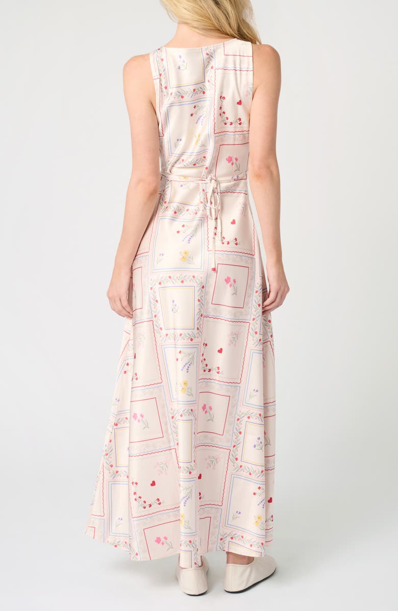 WeWoreWhat Boat Neck Satin Slip Dress, Alternate, color, Ivory Multi