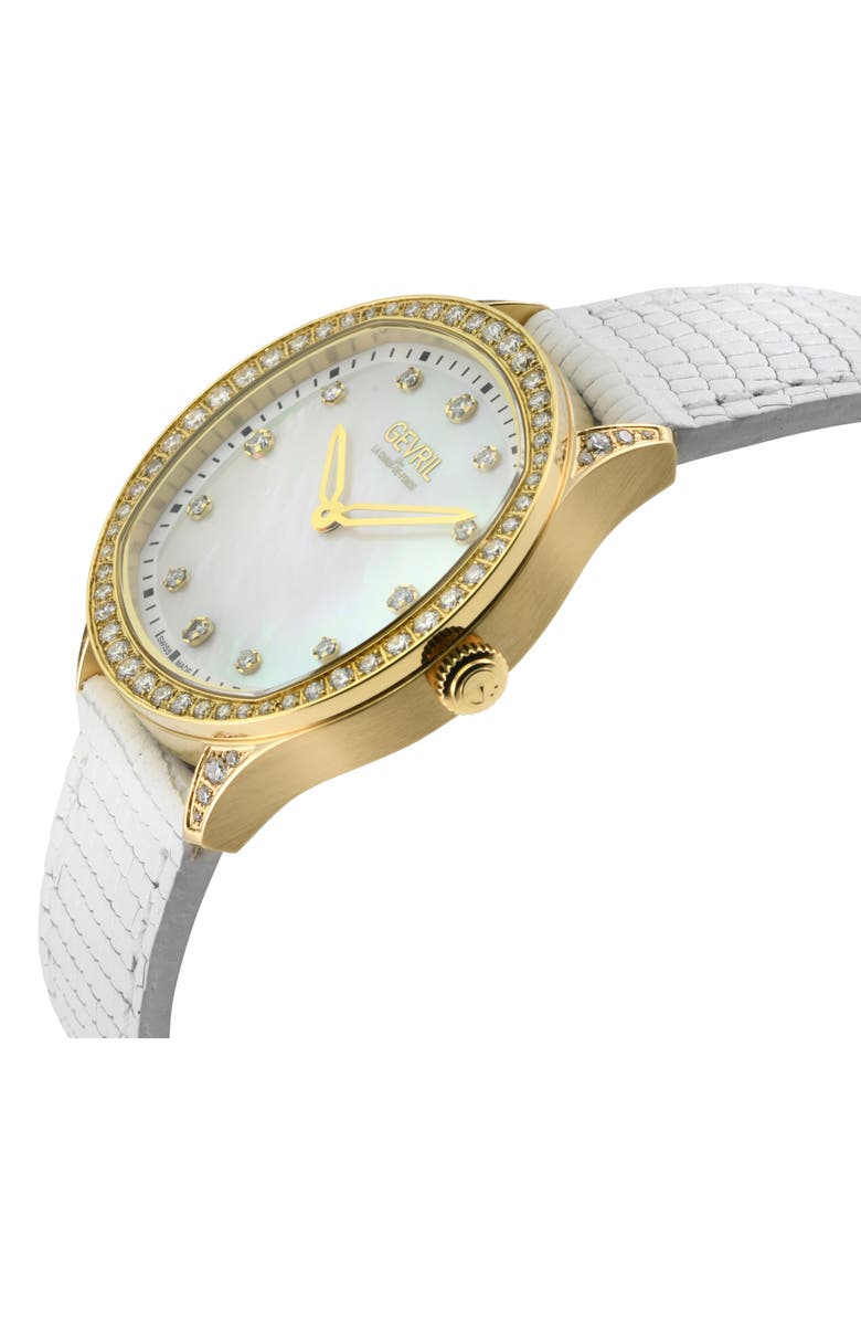GEVRIL Morcote Swiss Diamond Leather Strap Watch, 36mm - 1.3ct., Alternate, color, White