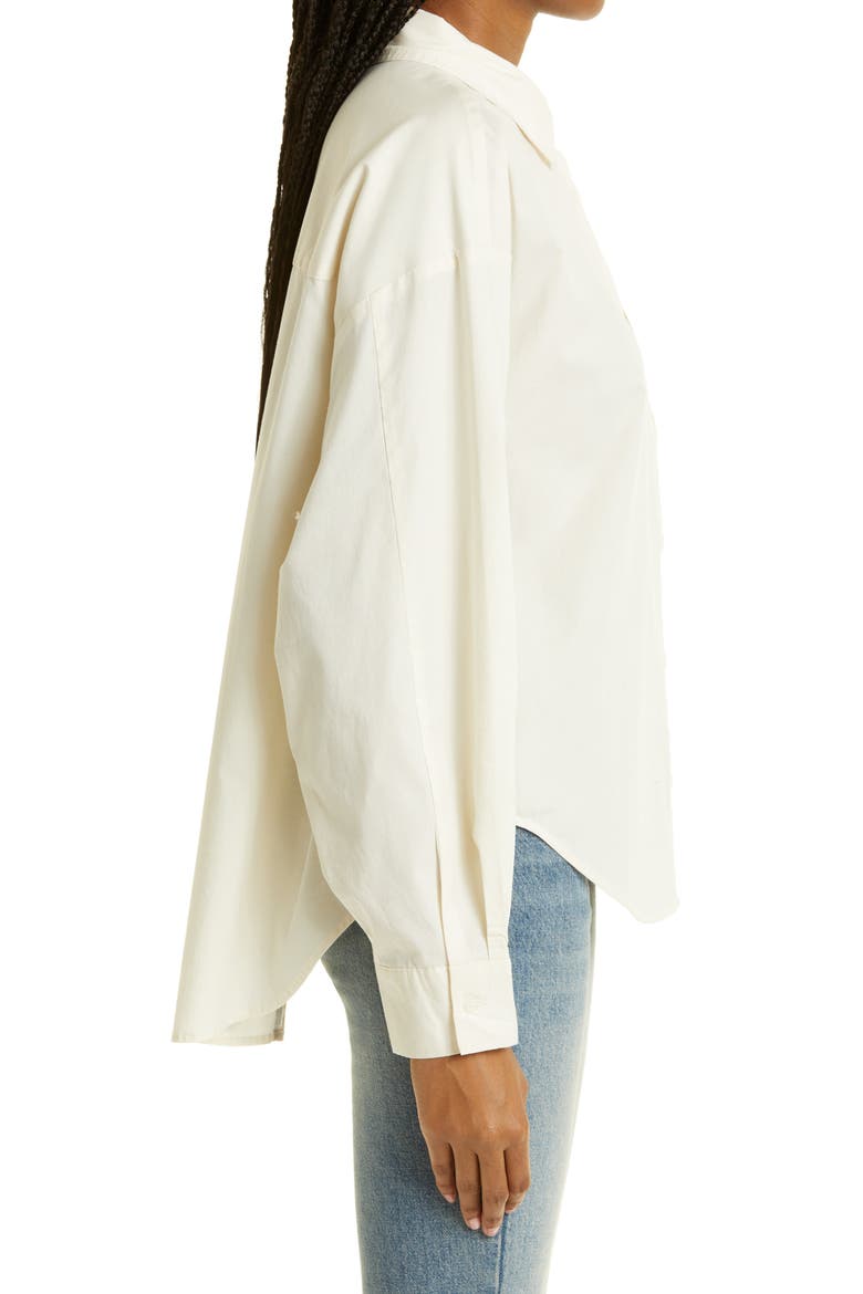 Sloane High-Low Stretch Cotton Shirt, Alternate, color, SESAME ECRU SPLIT