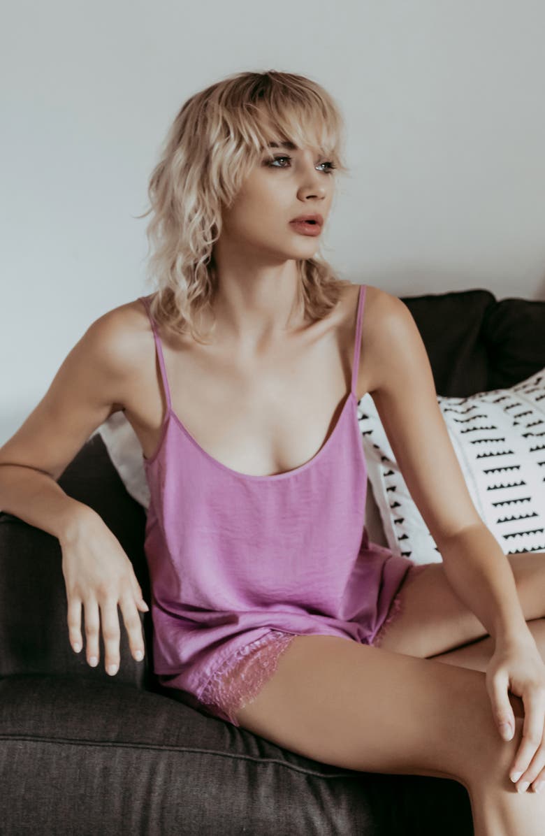 Midnight Bakery Anais Lace Trim Hammered Satin Short Pajamas, Alternate, color,