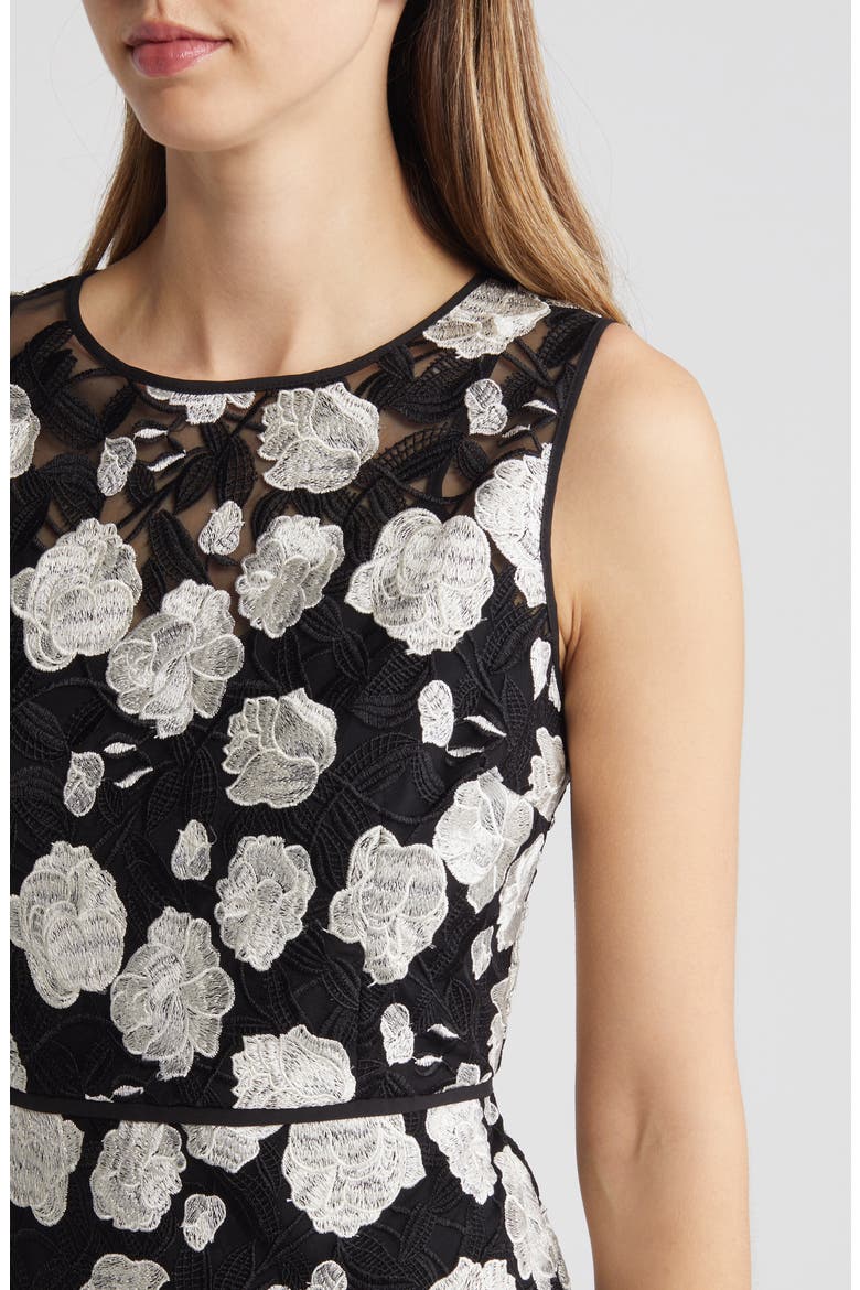 Floral Embroidered Sleeveless Lace Sheath Dress, Alternate, color, BLACK/WHITE