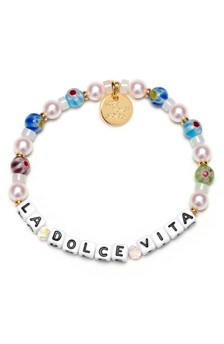Little Words Project La Dolce Vita Beaded Stretch Bracelet, Main, color, White