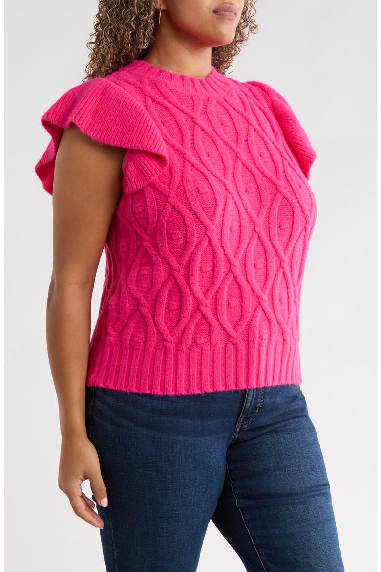 Flutter Sleeve Cable Knit Sweater, Alternate, color, FUCHSIA