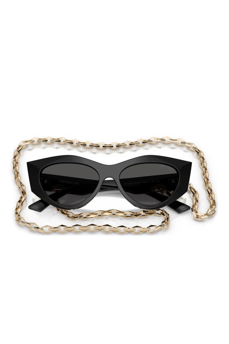 53mm Cat Eye Sunglasses with Embellished Chain, Alternate, color, BLACK/ DARK GREY