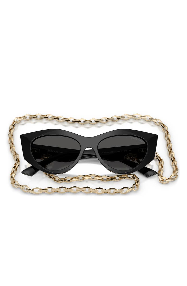 Jimmy Choo 53mm Cat Eye Sunglasses with Embellished Chain, Alternate, color, Black/ Dark Grey