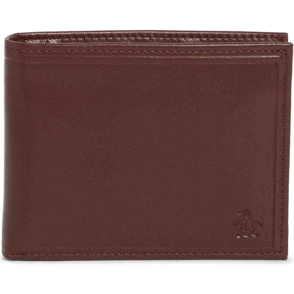 Original Penguin Stitch Crease Leather Bifold Wallet In Brown