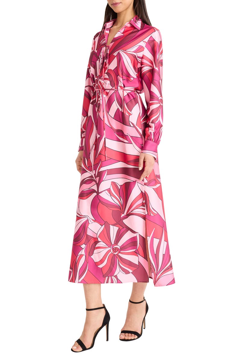 Donna Morgan Collared Long Sleeve Maxi Dress, Alternate, color, Cherry/ Pink