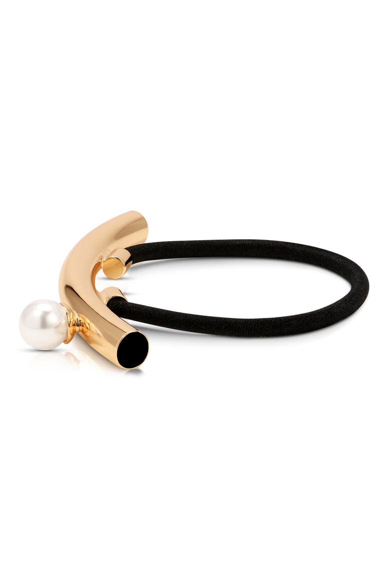 Smooth Bar & Imitation Pearl Hair Tie, Alternate, color, GOLD