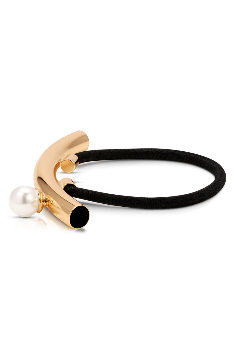 Ettika Smooth Bar & Imitation Pearl Hair Tie, Alternate, color, Gold