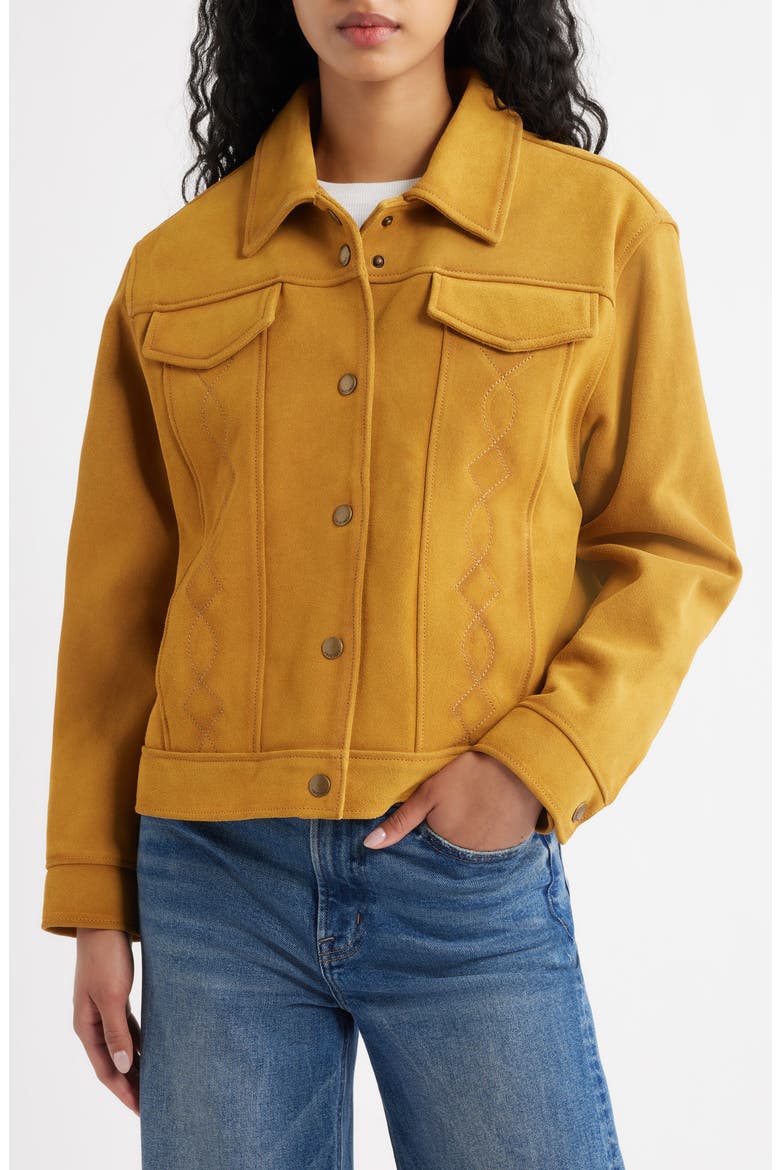 Cow Split Leather Jacket, Alternate, color, MOUSTARD