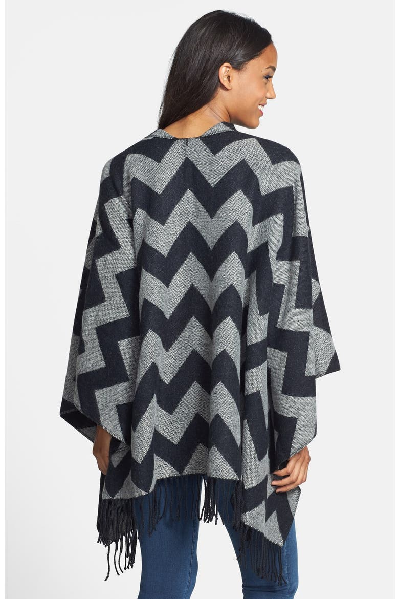 Print Tassel Trim Poncho, Alternate, color, CHEVRON