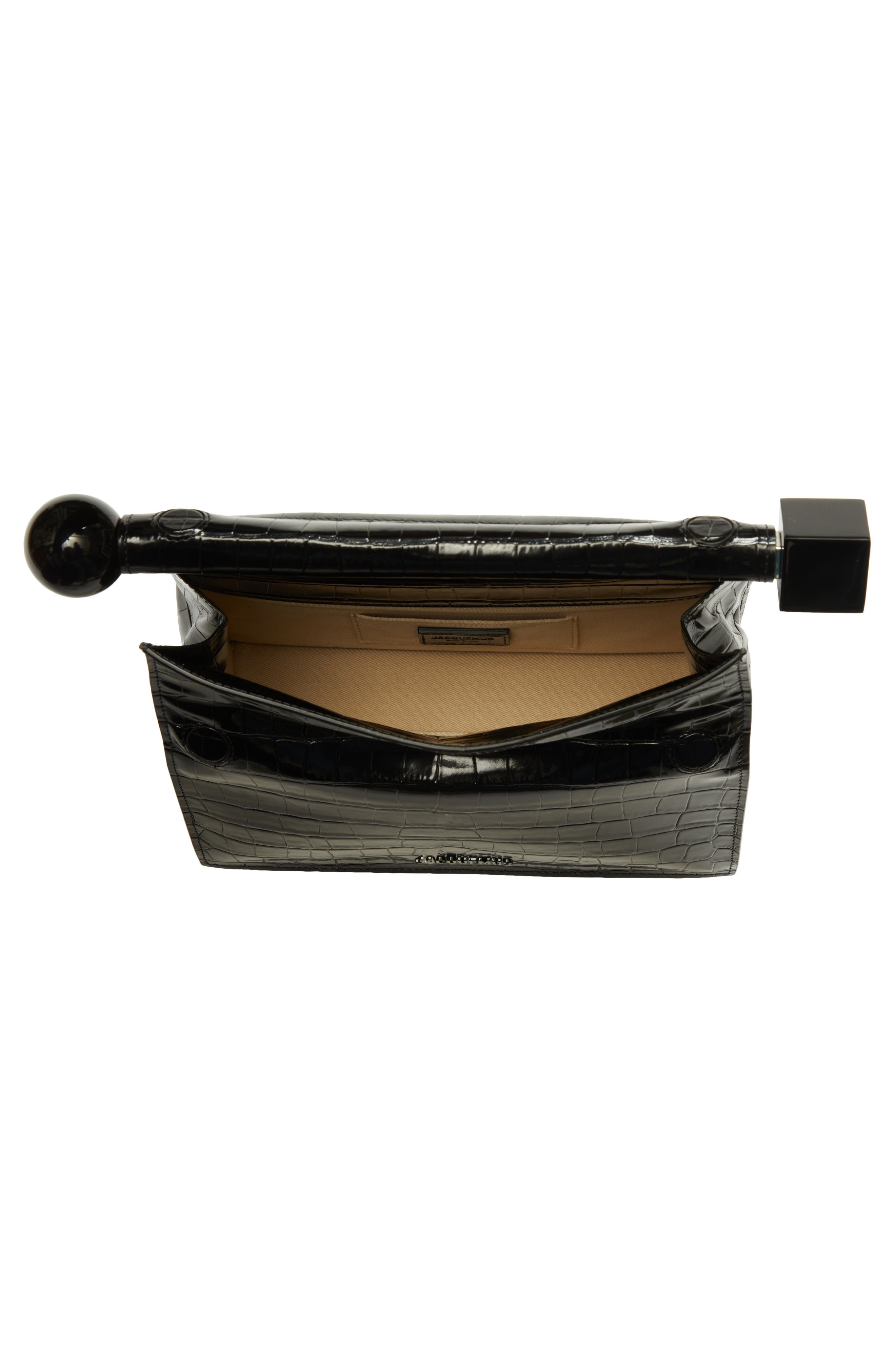 Jacquemus La Pochette Rond Carré Croc Embossed Leather Clutch, Alternate, color, Black 990