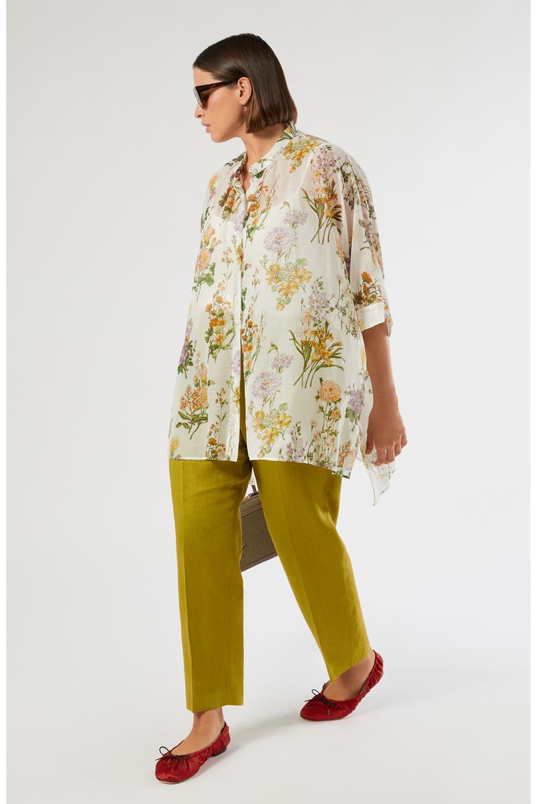 Paniere Oversize Floral Cotton & Silk Button-Up Tunic, Alternate, color, WHITE
