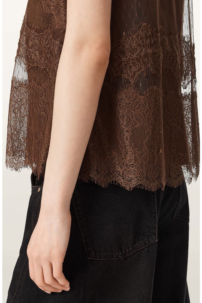 Clara Mixed Lace Sleeveless Top, Alternate, color, BITTER BROWN