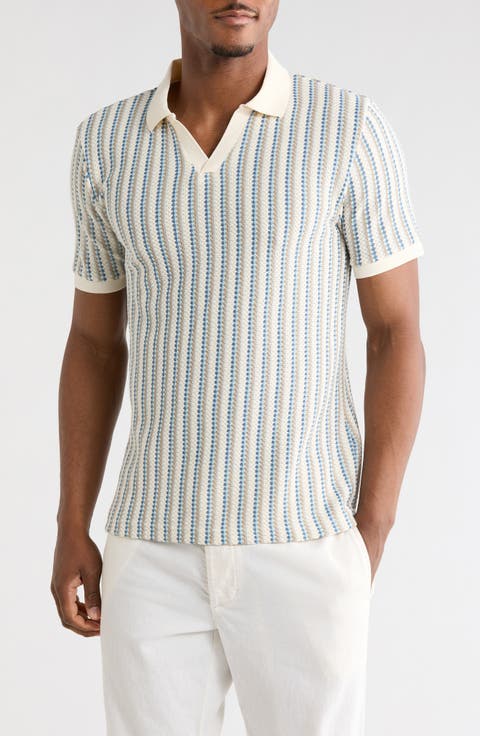 Textured Stripe Johnny Collar Polo