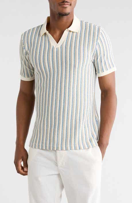 DENIM AND FLOWER Textured Stripe Johnny Collar Polo