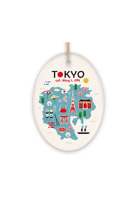 Tokyo Landmarks Map Oval Ceramic Ornament
