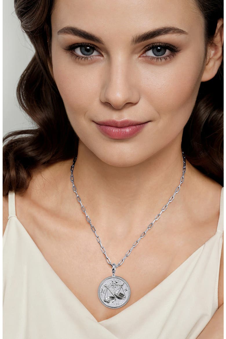 Bujukan Zodiac Sterling Silver & White Sapphire Medallion, Alternate, color, STERLING SILVER