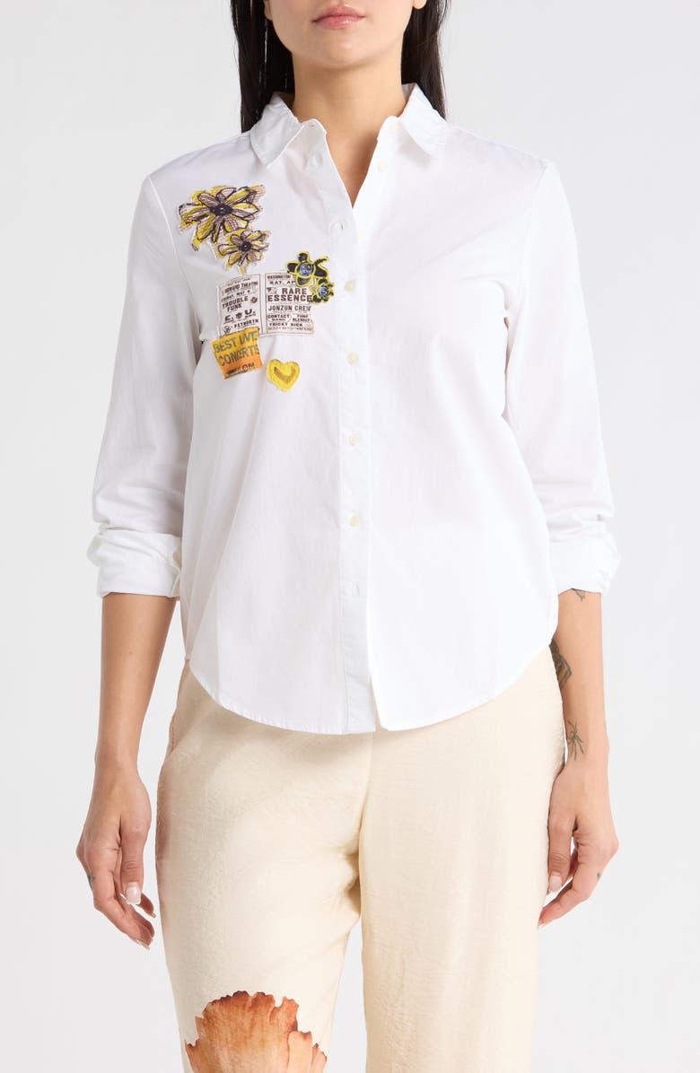 Desigual Graphic Button-Up Shirt, Main, color, White