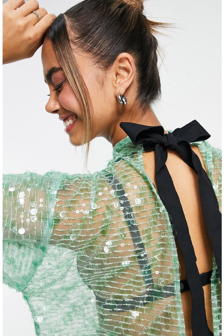 Sequin Mesh Peplum Top, Alternate, color, LIGHT GREEN
