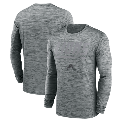 Men's Nike Gray Detroit Lions Sideline Offensive Transition Velocity Dri-FIT Long Sleeve T-Shirt
