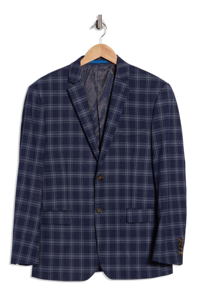 Slim Fit Plaid Blazer, Alternate, color, DARK BLUE