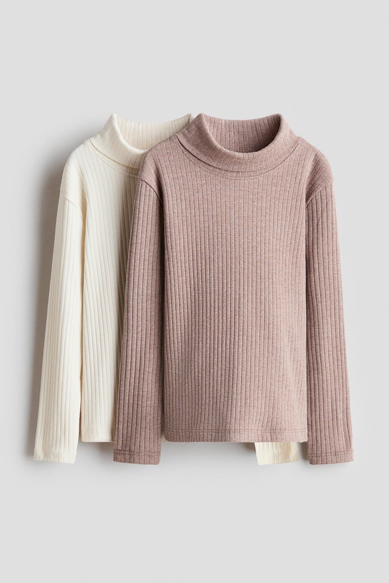 2-Pack Ribbed Turtleneck Tops, Main, color, Beige/cream