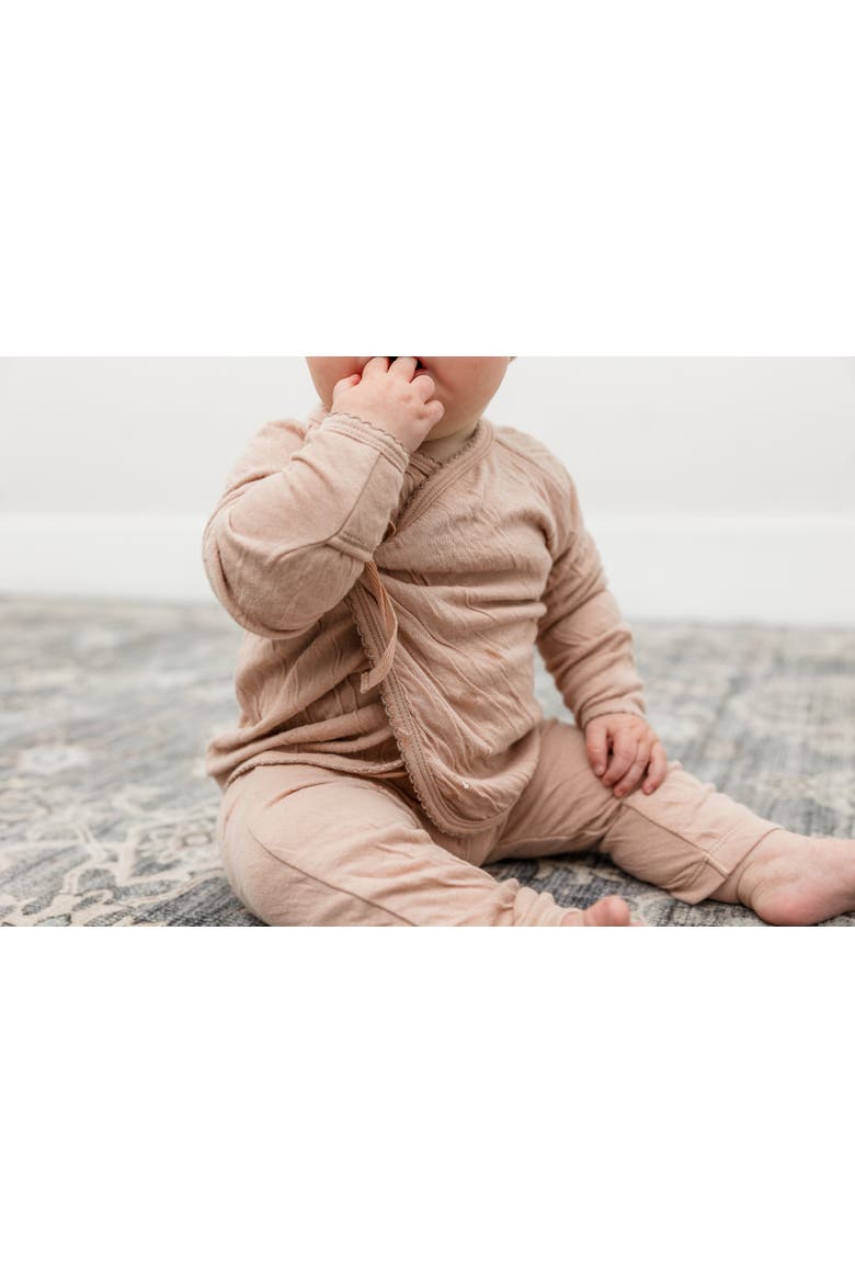Crinkled Jersey Wrap 2 Piece Long Sleeve Top and Pants Set, Alternate, color, Light Maple
