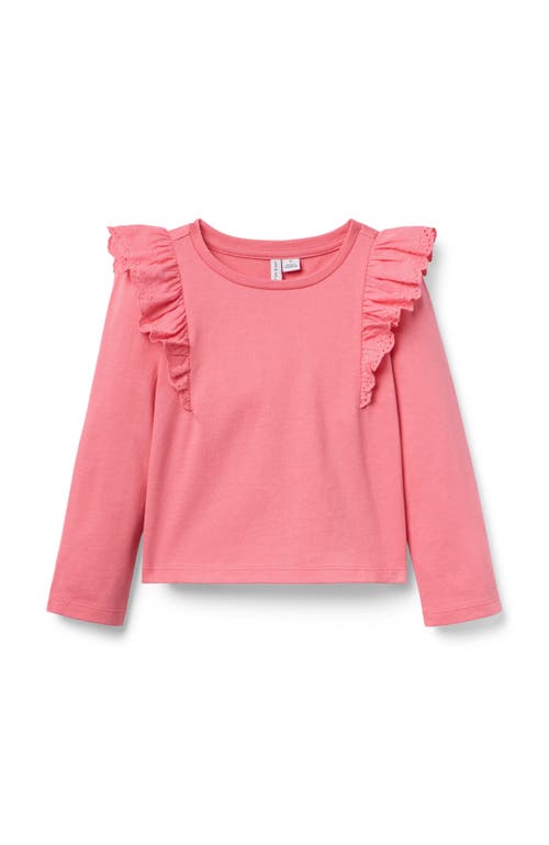 Janie And Jack Eyelet Ruffle Shoulder Top In Pink