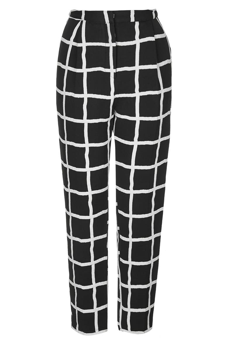 Windowpane Peg Trousers, Alternate, color, BLACK