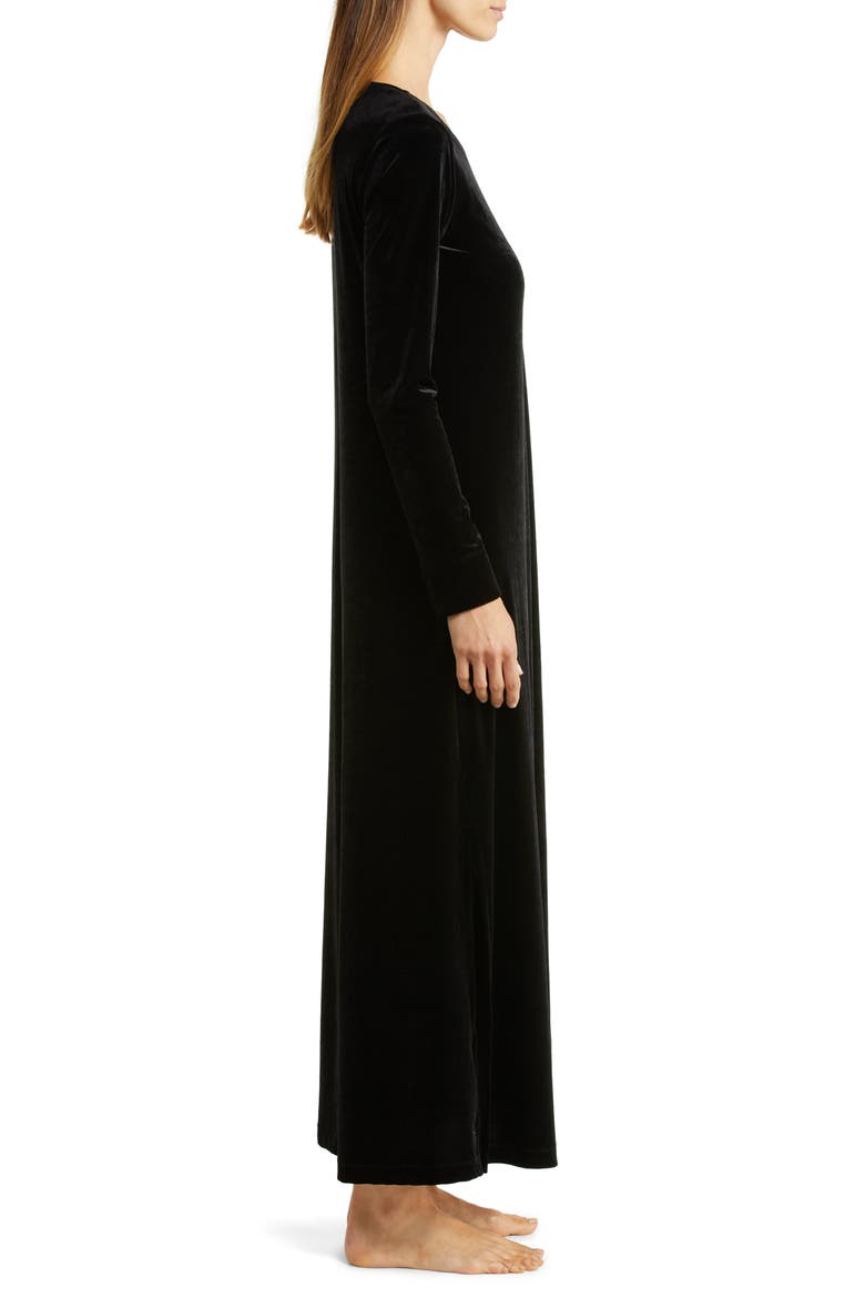 Natalie Long Sleeve Velvet Lounger Nightgown, Alternate, color, BLACK