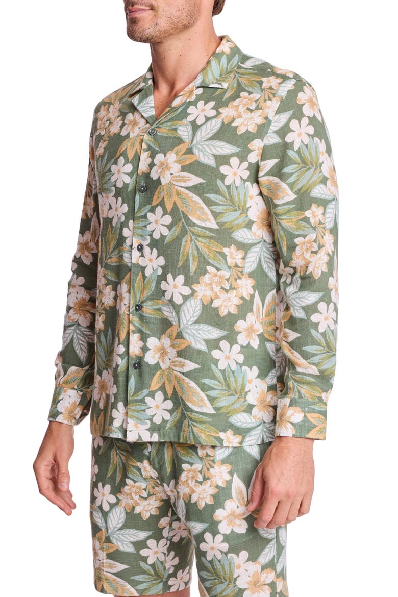 Parker Trim Fit Linen Blend Camp Shirt, Alternate, color, EMERALD FLORAL