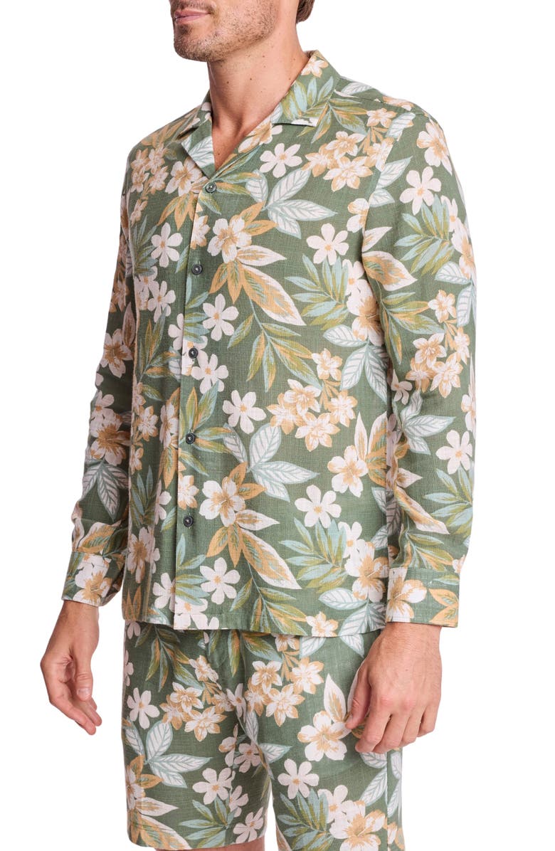 PAISLEY & GRAY Parker Trim Fit Linen Blend Camp Shirt, Alternate, color, Emerald Floral
