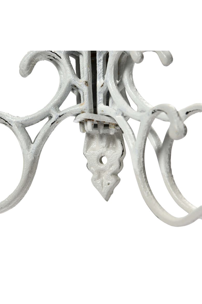 Antique Decorative Cast Iron Multi Hook Wall Hanger with 15 Hooks, Distressed White, Alternate, color, White