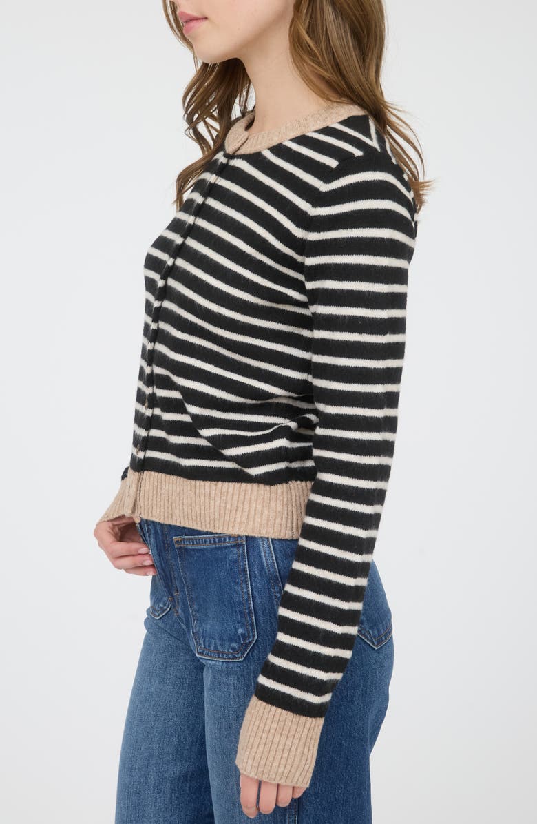 Blu Pepper Contrast Stripe Knit Cardigan, Alternate, color, Black