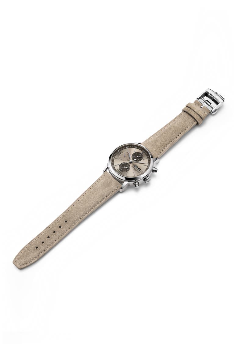 Classima Chronograph Leather Strap Watch, 42mm, Alternate, color, SAND AND ANTHRACITE