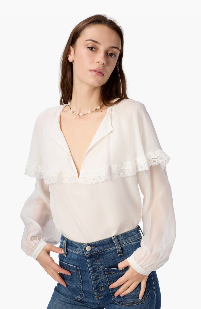 CAMI NYC Marila Lace Trim Ruffle Silk Chiffon Top, Alternate, color, White
