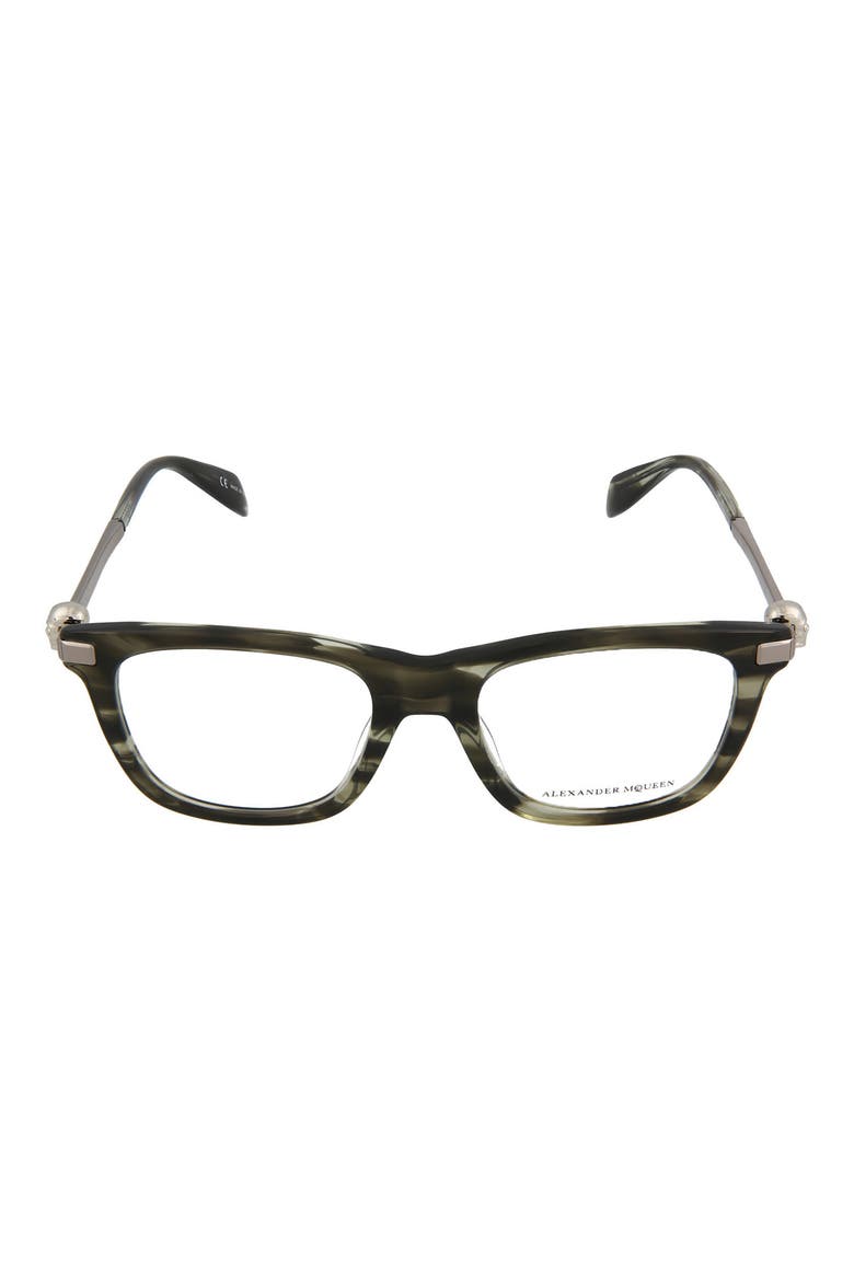 Alexander McQueen 51mm Square Optical Frames, Main, color, SHINY GREY STRIPED HAVANA/ TRN
