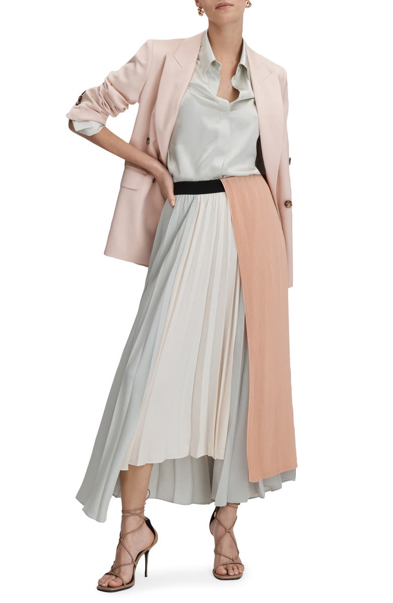 Reiss Maddie Colorblock Asymmetric Pleat Skirt, Alternate, color,