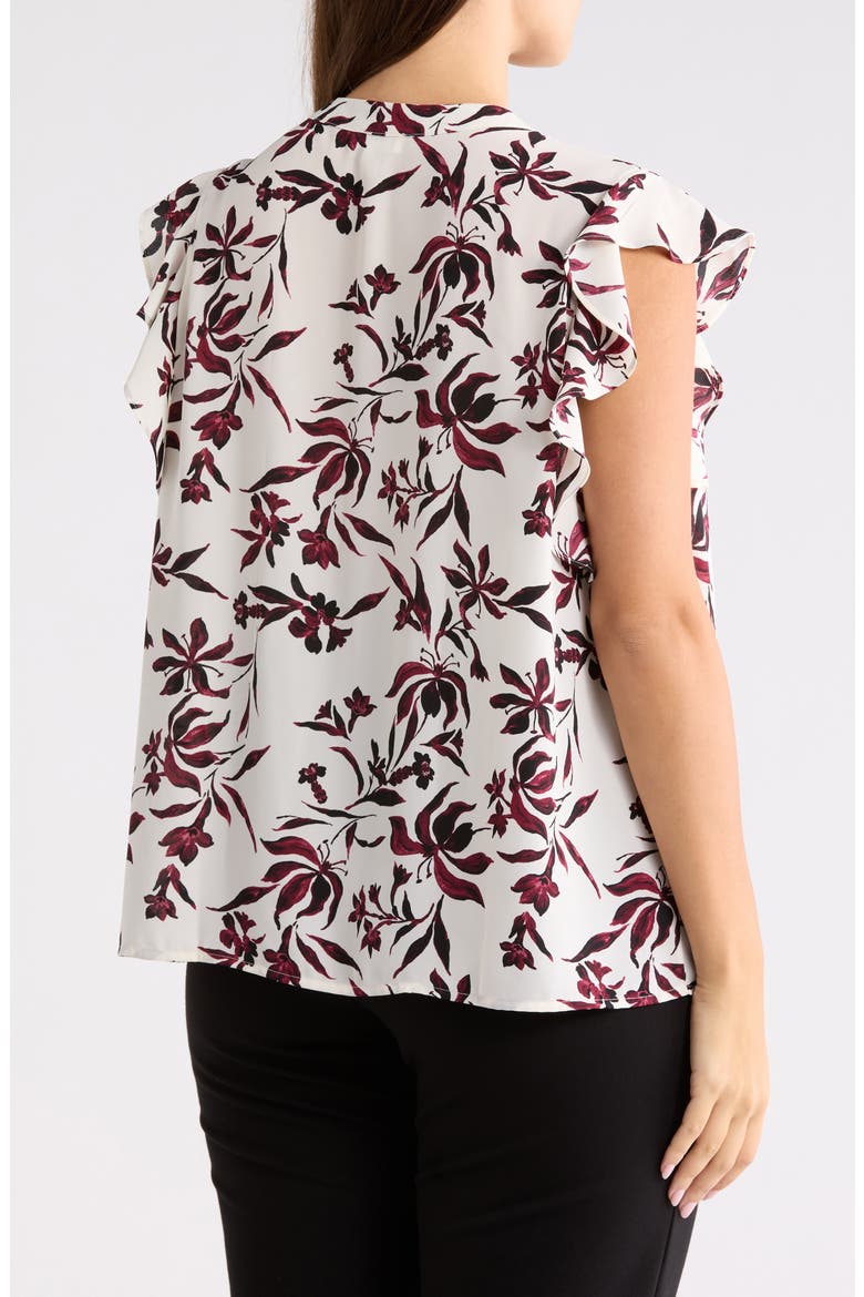 Ruffle Tie Neck Top, Alternate, color, IVORY- BURG SUNSET FLORAL
