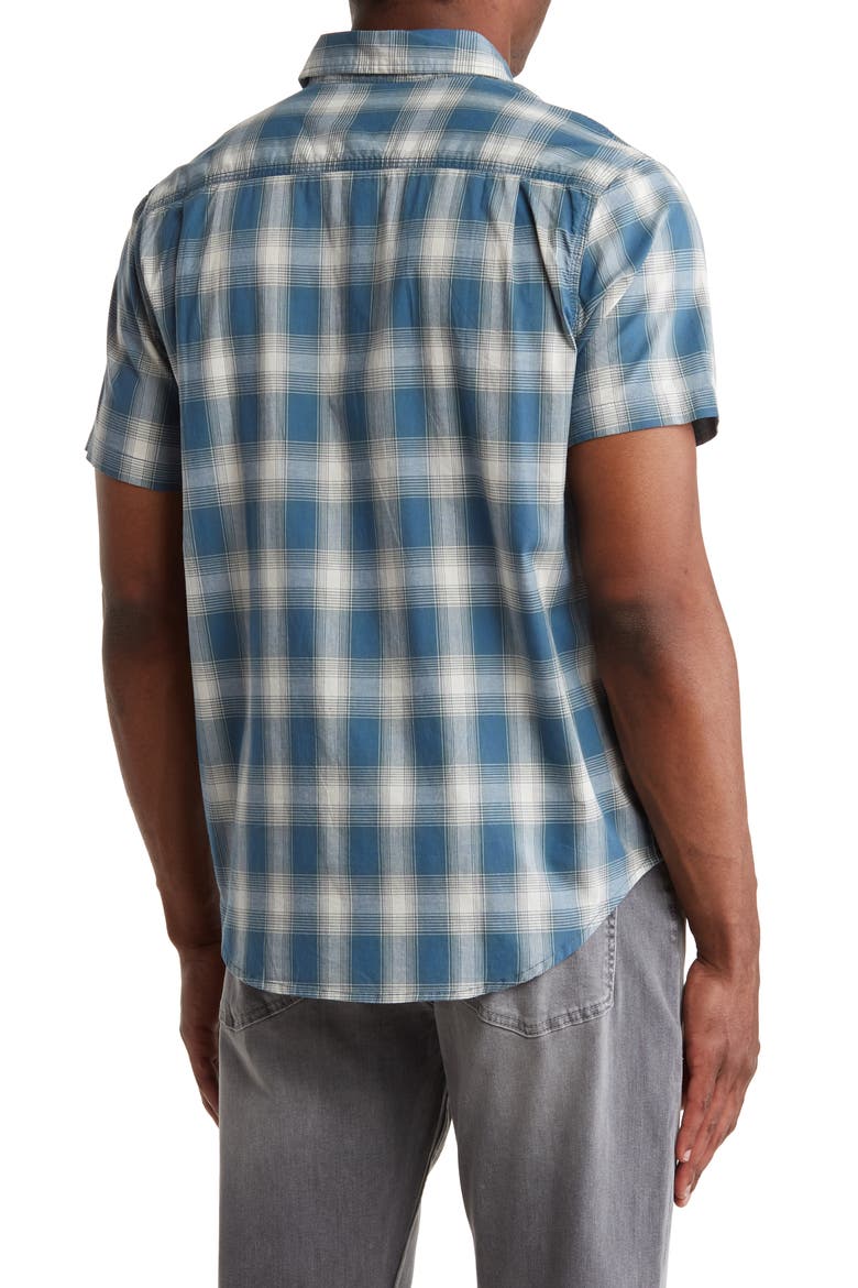 Mason Plaid Short Sleeve Stretch Cotton Button-Up Shirt, Alternate, color, BLUE/ WHITE