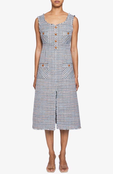 FANNY Sleeveless Midi Sheath Dress in Luxury Tweed with Lurex