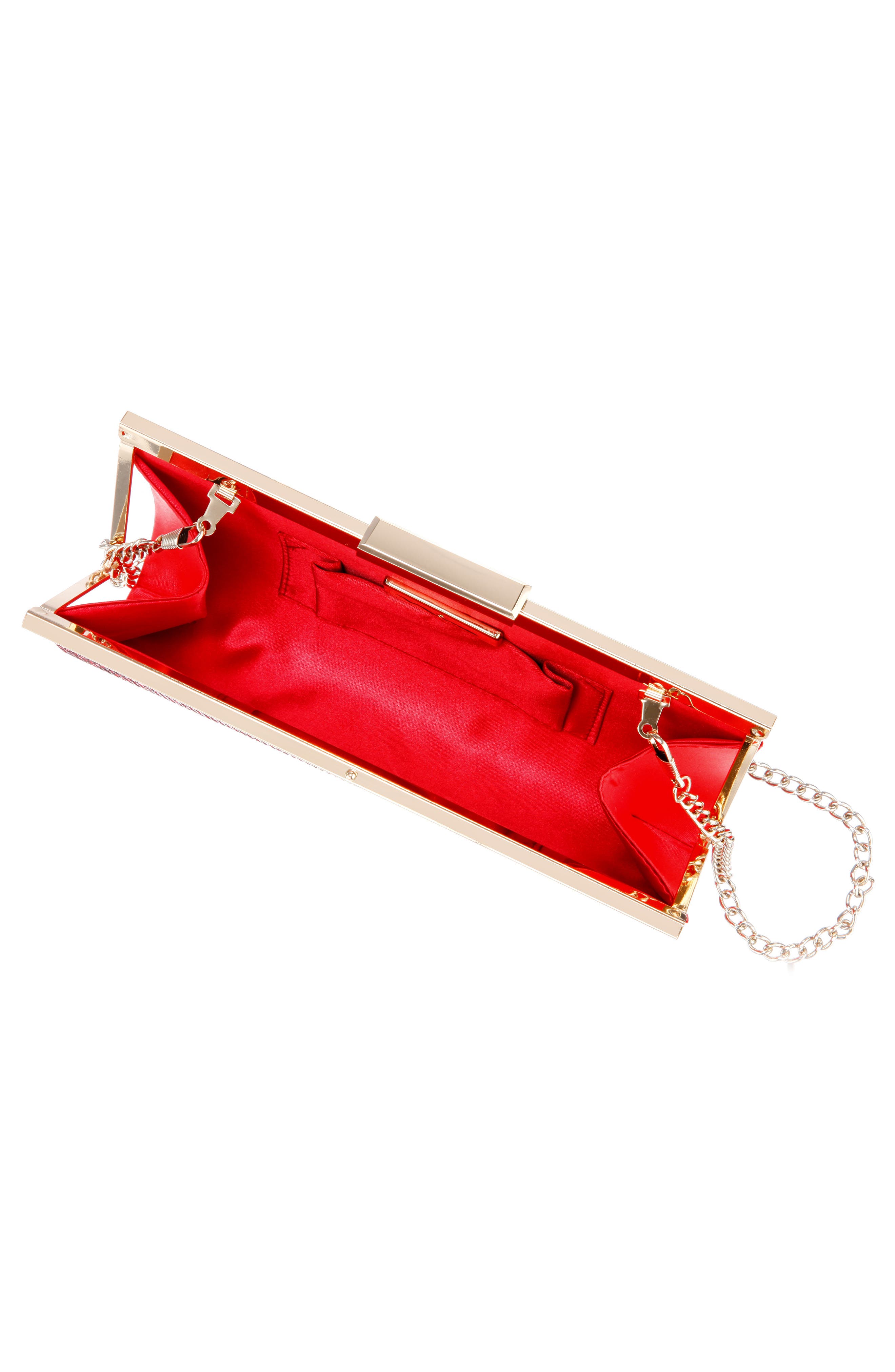 Nina Crystal Frame Clutch, Alternate, color, Siam Red