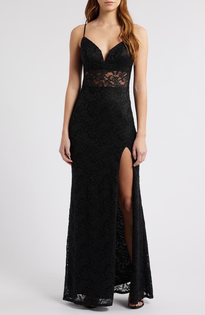 CITY STUDIO Black Glitter & Lace Dress, Main, color, Black