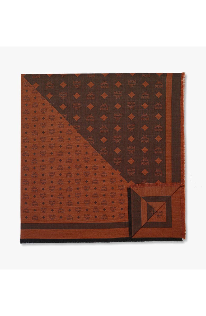 MCM Monogram Shawl in Wool-Silk Jacquard, Main, color, Black + Cognac