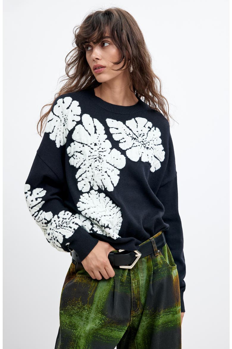 Floral Sweater, Alternate, color, BLACK