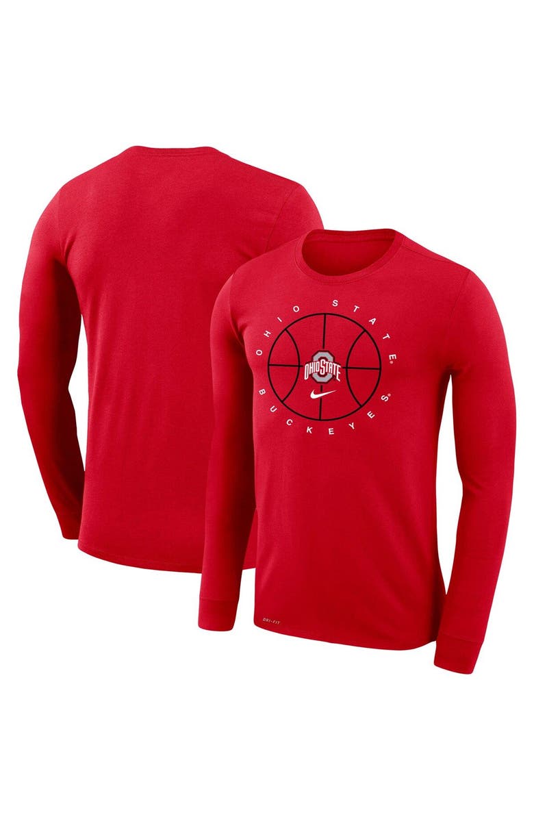 Nike Men's Nike Red Ohio State Buckeyes Basketball Icon Legend Performance Long Sleeve T-Shirt, Main, color,